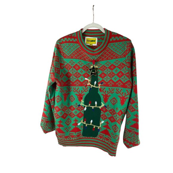 Tipsy Elves Light-Up Christmas Sweater Red & Green Holiday Tree Design Mens M - Picture 2 of 10